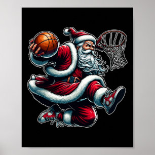 Affiche Noël Père Noël Dunking Un Basket Garçons Ki