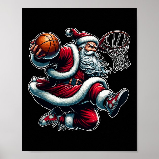 Affiche Noël Père Noël Dunking Un Basket Garçons Ki (Devant)