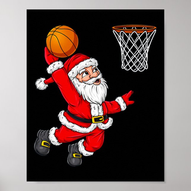 Affiche Noël Père Noël Dunking Un Fun De Basket-ball Xma (Devant)