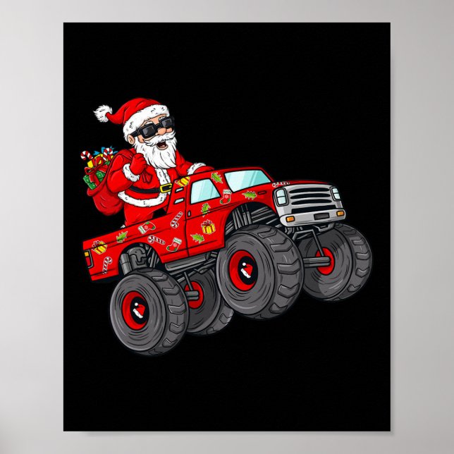 Affiche Noël Père Noël équitation Monster Camion Garçons K (Devant)