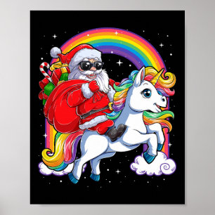 Affiche Noël Père Noël équitation Unicorne Xmas filles fem