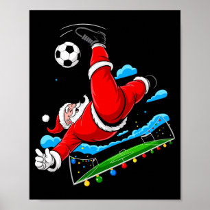 Affiche Noël Père Noël Football Bicyclette Coup Xmas Sport