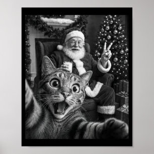 Affiche Noël Père Noël Joyeux X-mas Drôle Chat Selfie