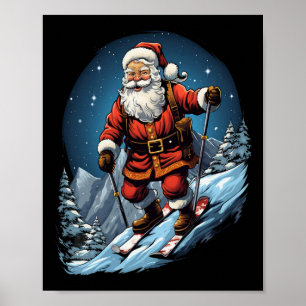 Affiche Noël Père Noël Ski Xmas Ski Skieur 
