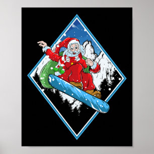 Affiche Noël Père Noël Snowboard
