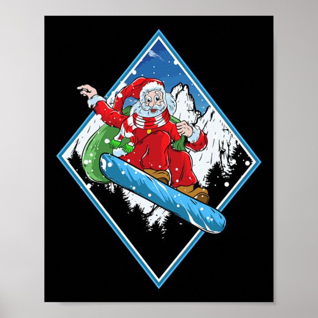 Affiche Noël Père Noël Snowboard (Devant)
