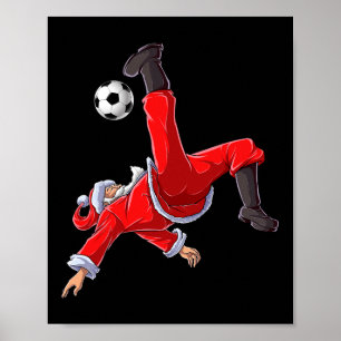 Affiche Noël Père Noël Soccer Bicyclette Kick Xmas Boys Ho