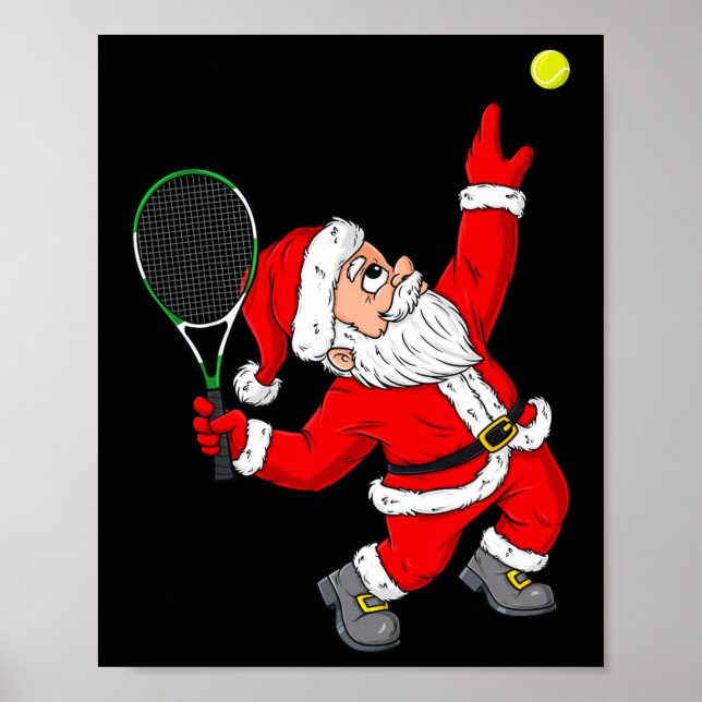 Affiche Noël Père Noël Tennis Amusants Garçons Filles Enfa (Devant)