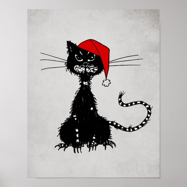 Affiche Noël Punk : Chat en drap avec Santa Hat Goth (Devant)