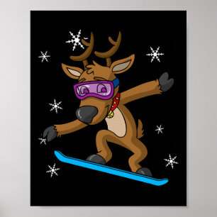 Affiche Noël Reindeer Snowboard Snowboard Snowbo