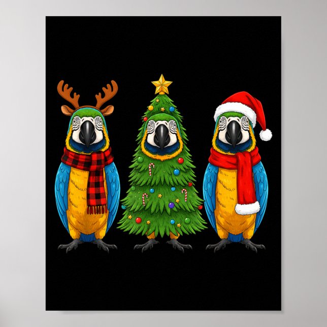 Affiche Noël Rétro Ara Macao Bleu Et Jaune Père Noël (Devant)
