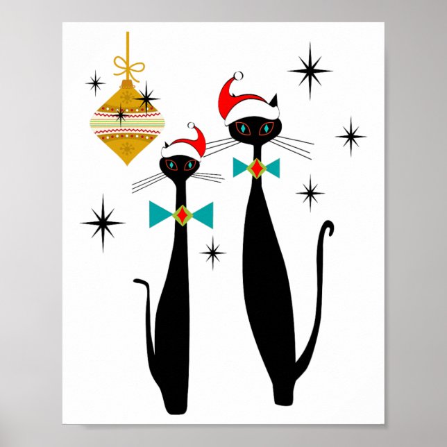 Affiche Noël Rétro Chat Cool Moderne du Milieu du Siècle  (Devant)