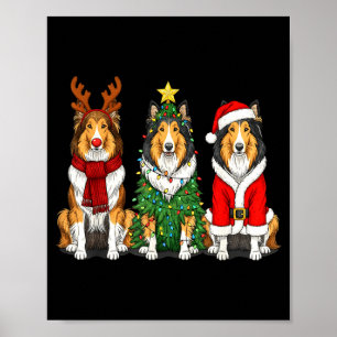 Affiche Noël Rétro Chien Colley Barbu Santa Renne Amour