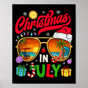 Affiche Noël Rétro en Juillet Plage de Sungles Été Hawaï
