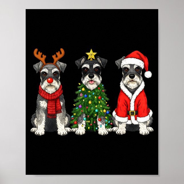 Affiche Noël Rétro Miniature Schnauzer Santa Renne (Devant)