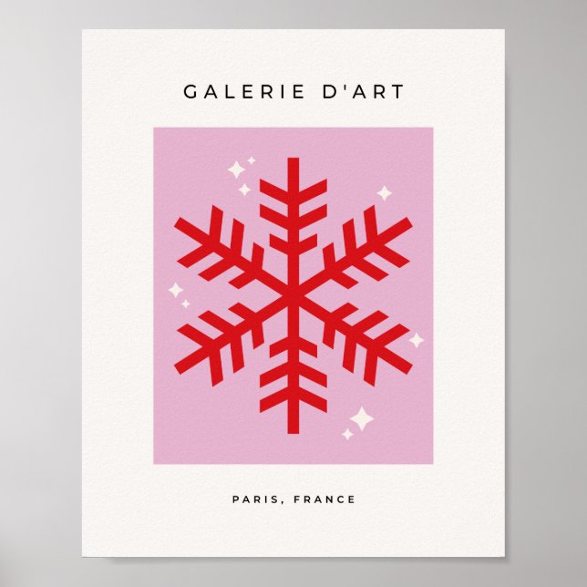 Affiche Noël Rétro Pink Et Rouge Flocon De Neige (Devant)