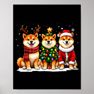 Affiche Noël Rétro Shiba Inu Père Noël Renne Amoureux des 