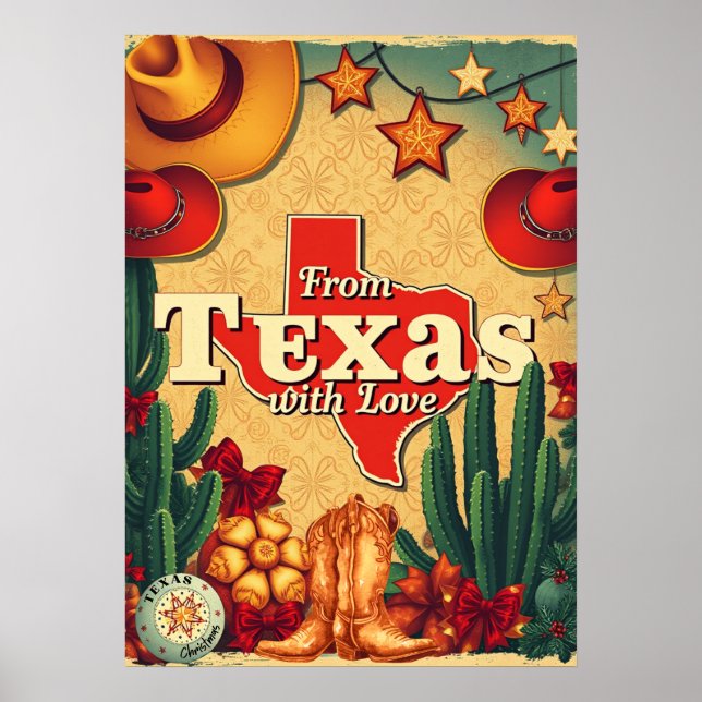 Affiche Noël rétro vintage du Texas avec amour (Devant)