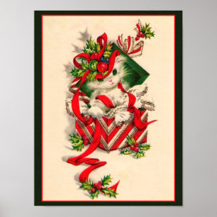 Affiche Noël rétro Vintage Kitten Noël