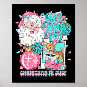 Affiche Noël Rose En Juillet Retro Père Noël Disco Snowman
