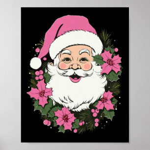 Affiche Noël rose vintage Père Noël Joyeux Noël Fille