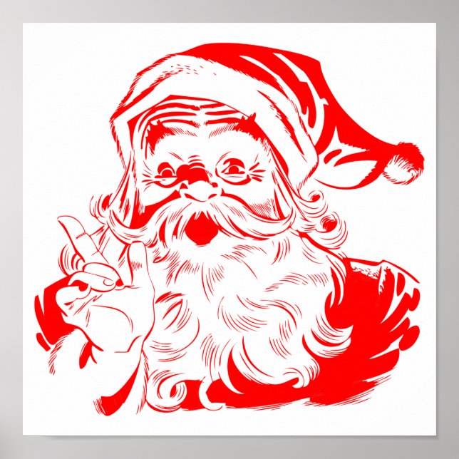 Affiche Noël rouge et blanc du Père Noël (Devant)