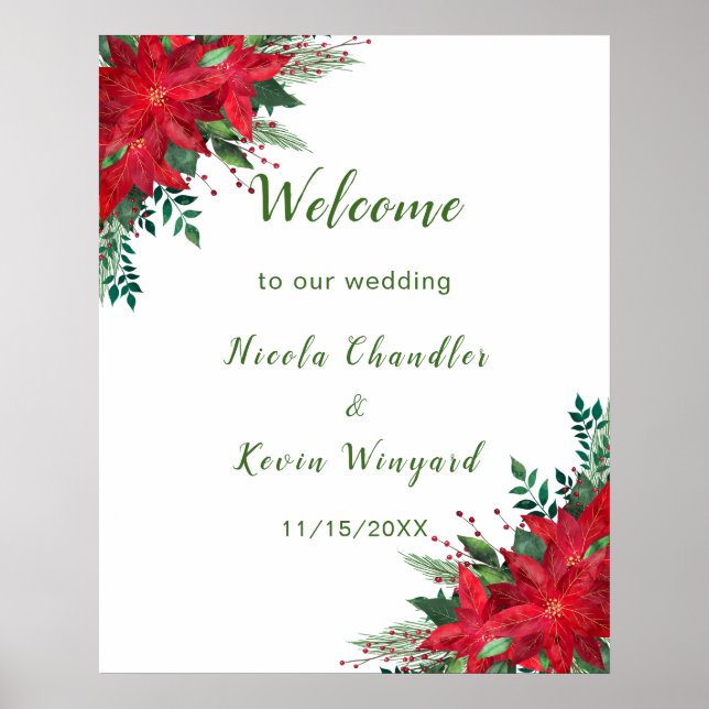 Affiche Noël Rouge Poinsettia Fleurs Mariage (Devant)