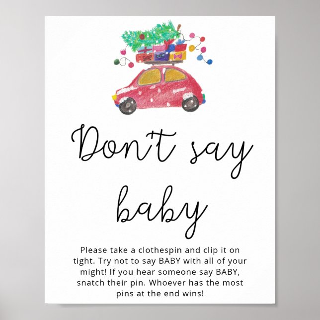 Affiche Noël rouge voiture Hiver ne dis pas bébé (Devant)