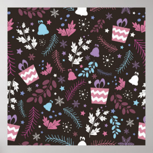 Affiche Noël sans couture motif avec arbre, neige, cadeau