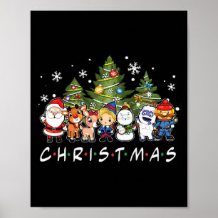 Affiche Noël Santa Rudolph Snowman Family Xma