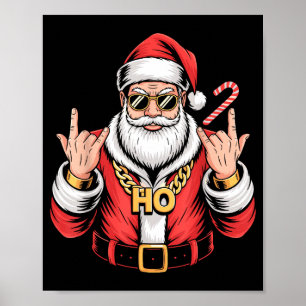 Affiche Noël Santa vintage Ho Ho Chaîne Rétro Xmas Reb
