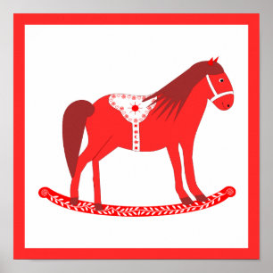 Affiche Noël scandinave Cheval Rocking