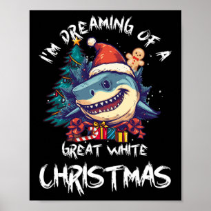 Affiche Noël Shark Santa Chapeau Noël Père Noël Jaws Funny