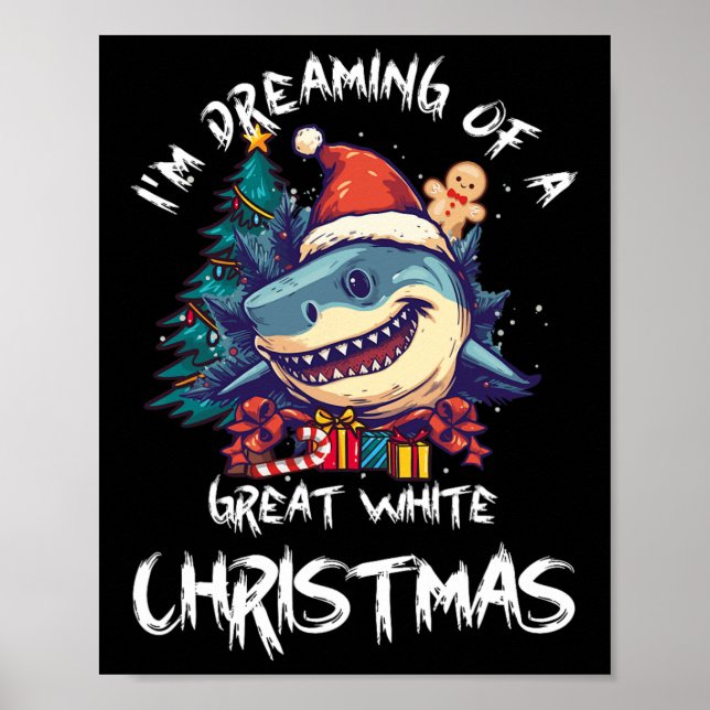 Affiche Noël Shark Santa Chapeau Noël Père Noël Jaws Funny (Devant)