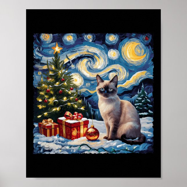 Affiche Noël Siamese Chat Art Van Gogh Le Starry Nigh (Devant)