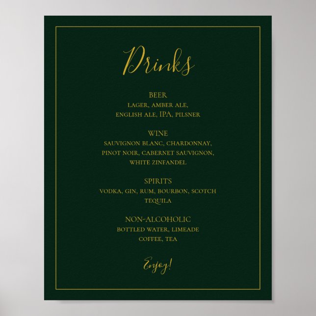 Affiche Noël simple et élégant | Panneau Menu Boissons Ver (Devant)