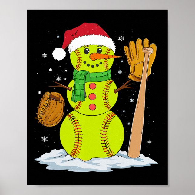 Affiche Noël Snowman Softball Pitcher Boys Enfants Ados (Devant)