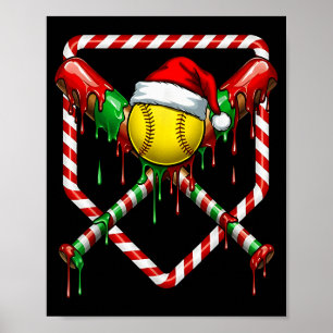 Affiche Noël Softball Chapeau de Père Noël Crème Glacée Go