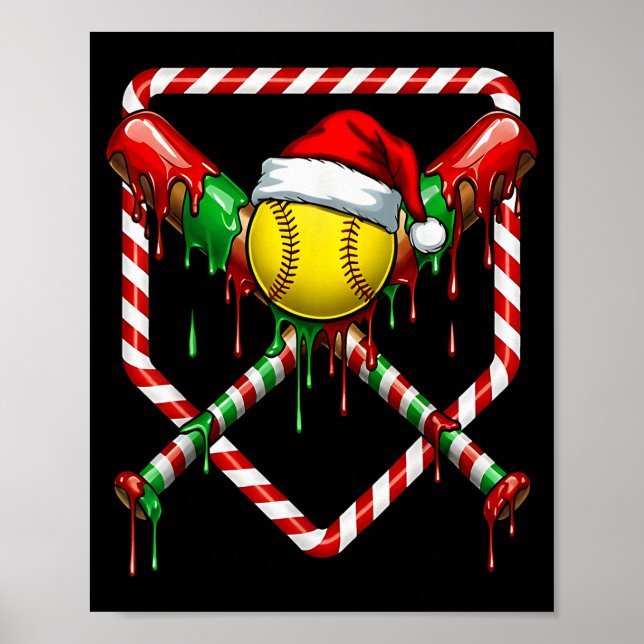 Affiche Noël Softball Chapeau de Père Noël Crème Glacée Go (Devant)