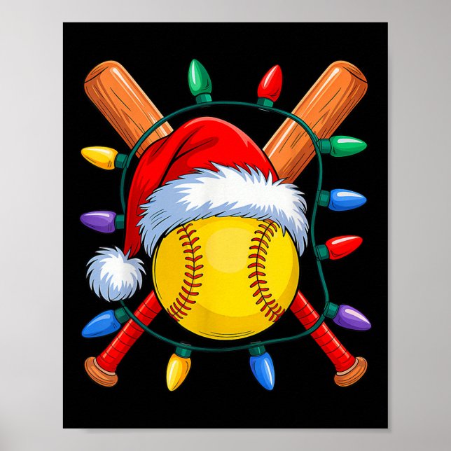 Affiche Noël Softball Xmas Père Noël Srts Casquette Mens f (Devant)