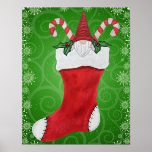 Affiche Noël Stocker Gnome Sucres de canne Snowflakes
