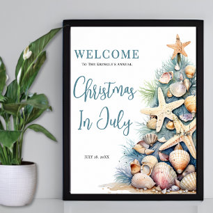 Affiche Noël sur la plage, Bienvenue en juillet