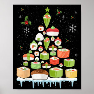 Affiche Noël Sushi Japonais Arbre de Noël Pyjama de Fête 
