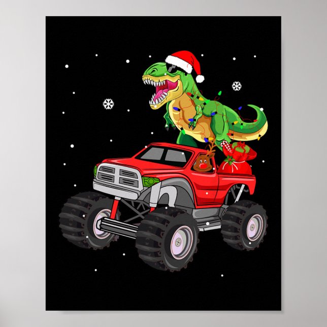 Affiche Noël T Rex Dinosaur Camion Monster Père Noël Pajam (Devant)