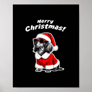 Affiche Noël Teckel Drôle de Père Noël Chien Jolies Fêtes