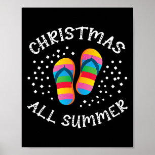 Affiche noël tout été père Noël plage tongs flip flop été