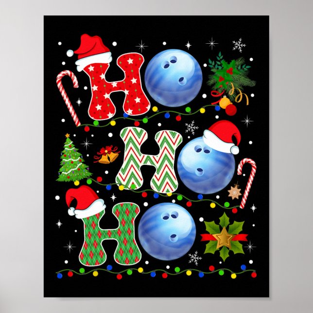 Affiche Noël Tree Bowling Ho Ho Ho Père Noël Lights Noël (Devant)