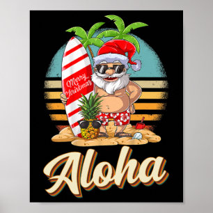 Affiche Noël Tropical Aloha Santa Noël En Juillet H