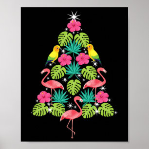 Affiche Noël tropical flamant hawaïen arbre de Noël Sil
