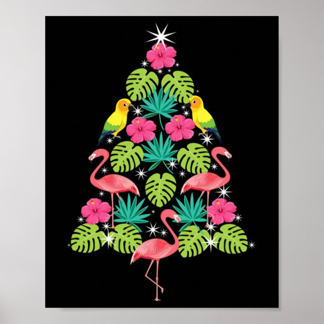 Affiche Noël tropical flamant hawaïen arbre de Noël Sil (Devant)